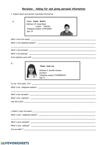 Personal information activity 003