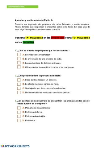 Comprensión oral Mariposas