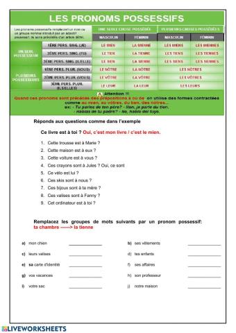 Les pronoms possessifs