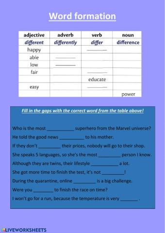 Word formation - adjectives
