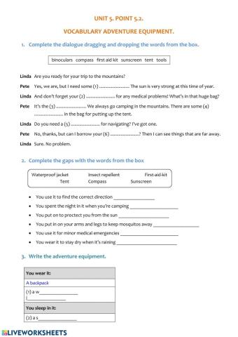 Vocabulary adventure equipment 2