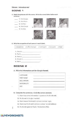 Introduce me! - SITCOME SCENES 1 and 2