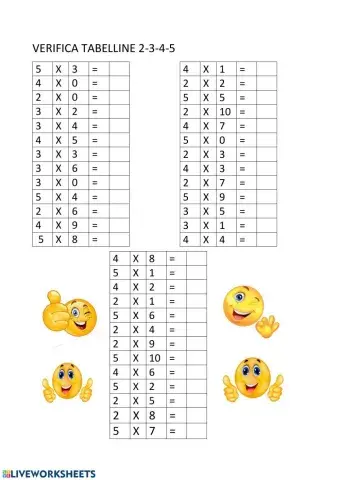 Verifica tabelline 2-3-4-5
