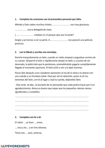 Pronombre personal, fábulas, onomatopeyas, br y bl