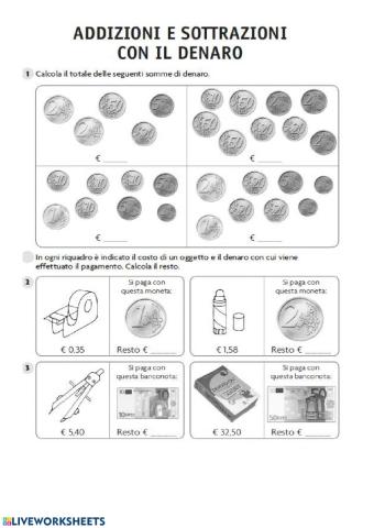 Addizioni e Sottrazioni con gli euro