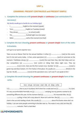 Present continuous and simple