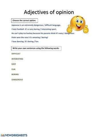 Adjectives of Opinions
