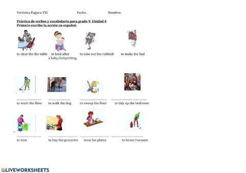 Tareas de la casa-vocabulario