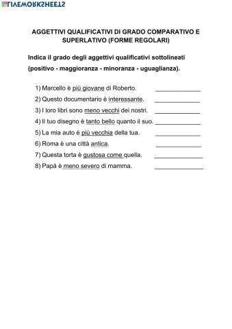 Aggettivi qualificativi idi grado positivo, comparativo, superlativo