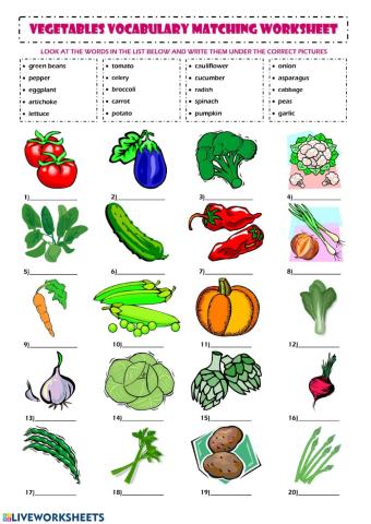 Vegetables vocabulary WS