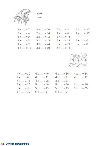 Tabelline dal 2 al 5
