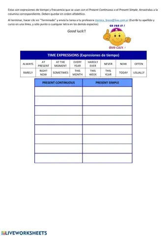 Time-frequency expressions Pres Simple and Cont