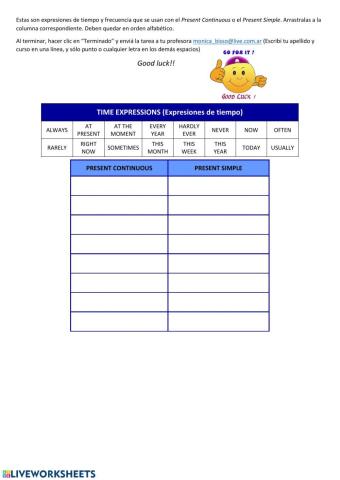 Time-frequency expressions Pres Simple and Cont
