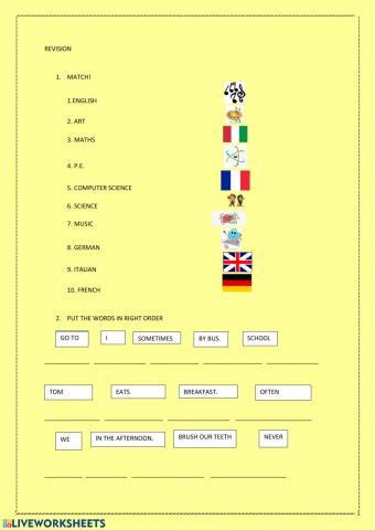 School subjects, word order, present simple