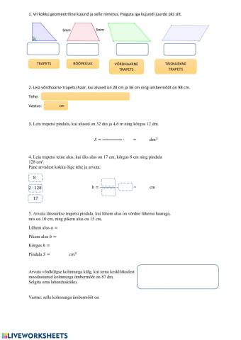 Trapetsi kordamiseks 8. kl