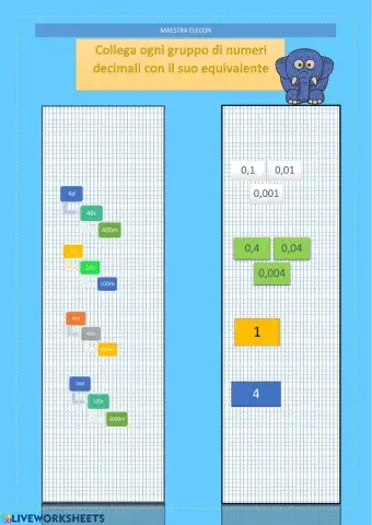 Collega ogni numero decimale con il suo equivalente