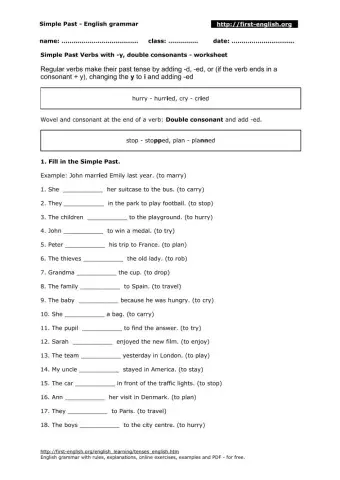 Past simple regular verbs double consonant