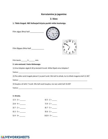 Korrutamine ja jagamine 2-5, 2. klass