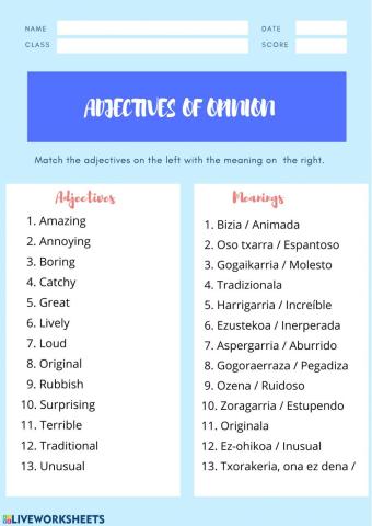 Adjectives of opinion