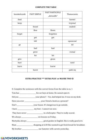 Irregular verb forms