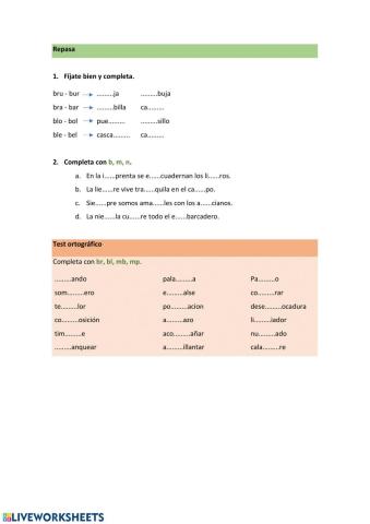 Repaso br, bl, mp, mb