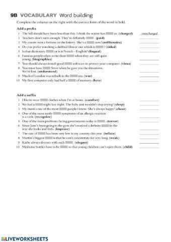 Prefixes and suffixes