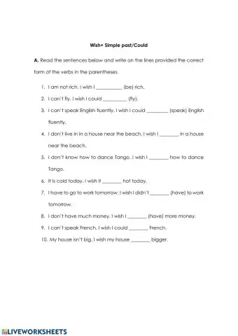 Wish+Simple Past-could