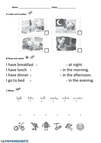 Routines, toys and prepositions test