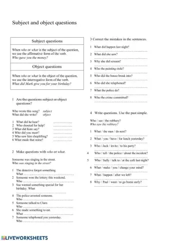 Subject and Object Questions (Simple Past Tense)