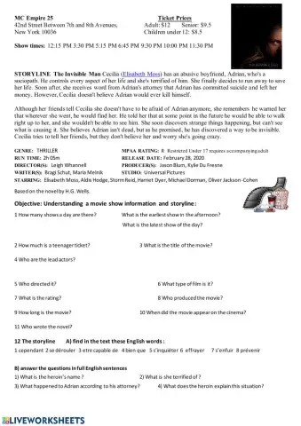 CE Comprendre la présenation d'un film The Invisible Man