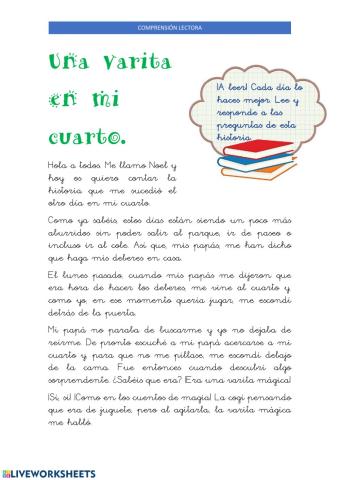 Comprensión lectora: Una varita en mi cuarto