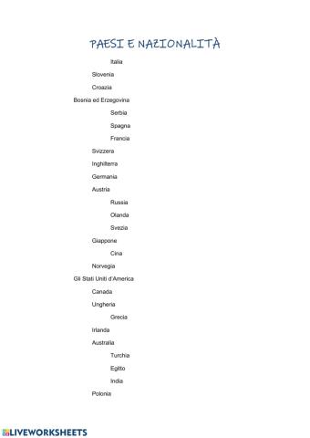 Caffè Italia A1.1 (paesi e nazionalità)