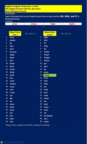 Irregular Verbs Simple Present