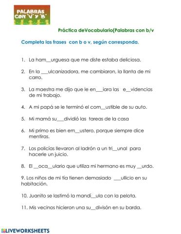 Ortografía palabras con b-v