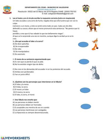 Comprension de lectura -fabulas