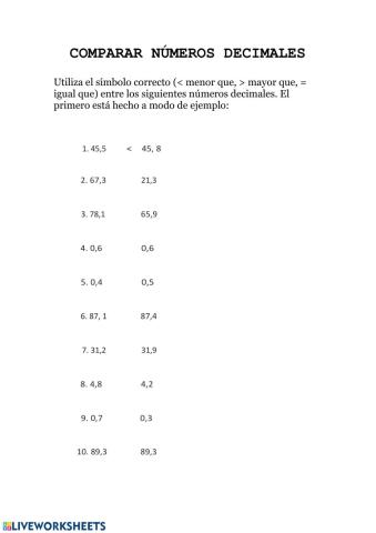 Comparación de números decimales