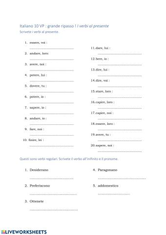 I verbi regolari al presente