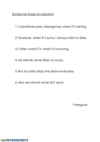 Translation: The weather and free time activities