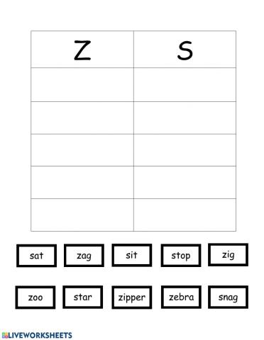 Z and s word sort