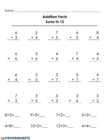 Addition Sums to 12