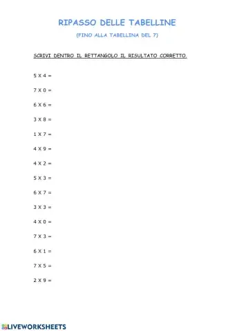 Ripasso delle tabelline