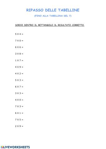 Ripasso delle tabelline