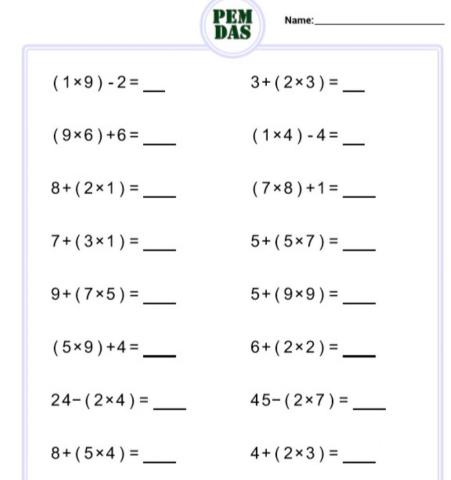 Order of Operations (MDAS with parentheses)
