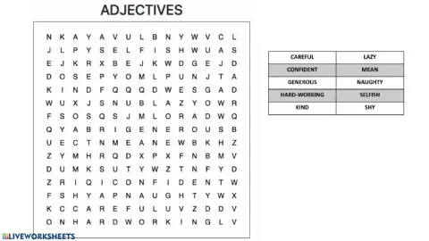 Vocabulary adjectives