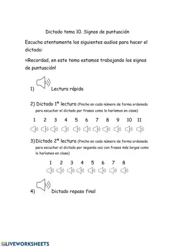 Dictado signos de puntuación cuarto curso