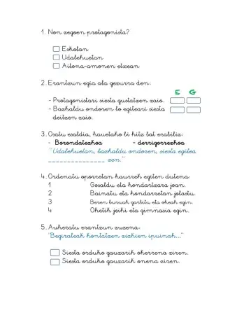 Irakurketa - siesta, galderak