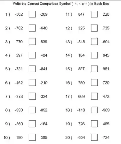 Order of Operations (Integers greater, less than)
