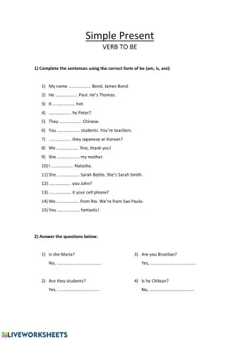 Verb to be - Present Tense