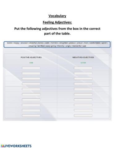 Vocabulary - Feeling Adjectives