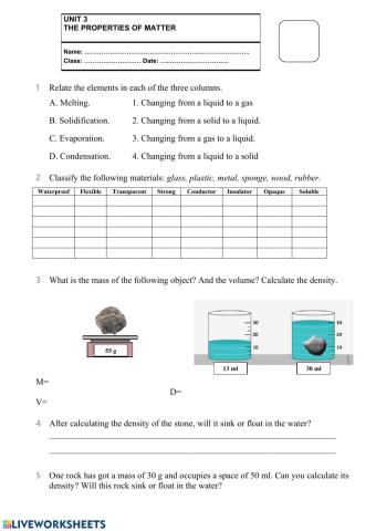 Matter and materials test